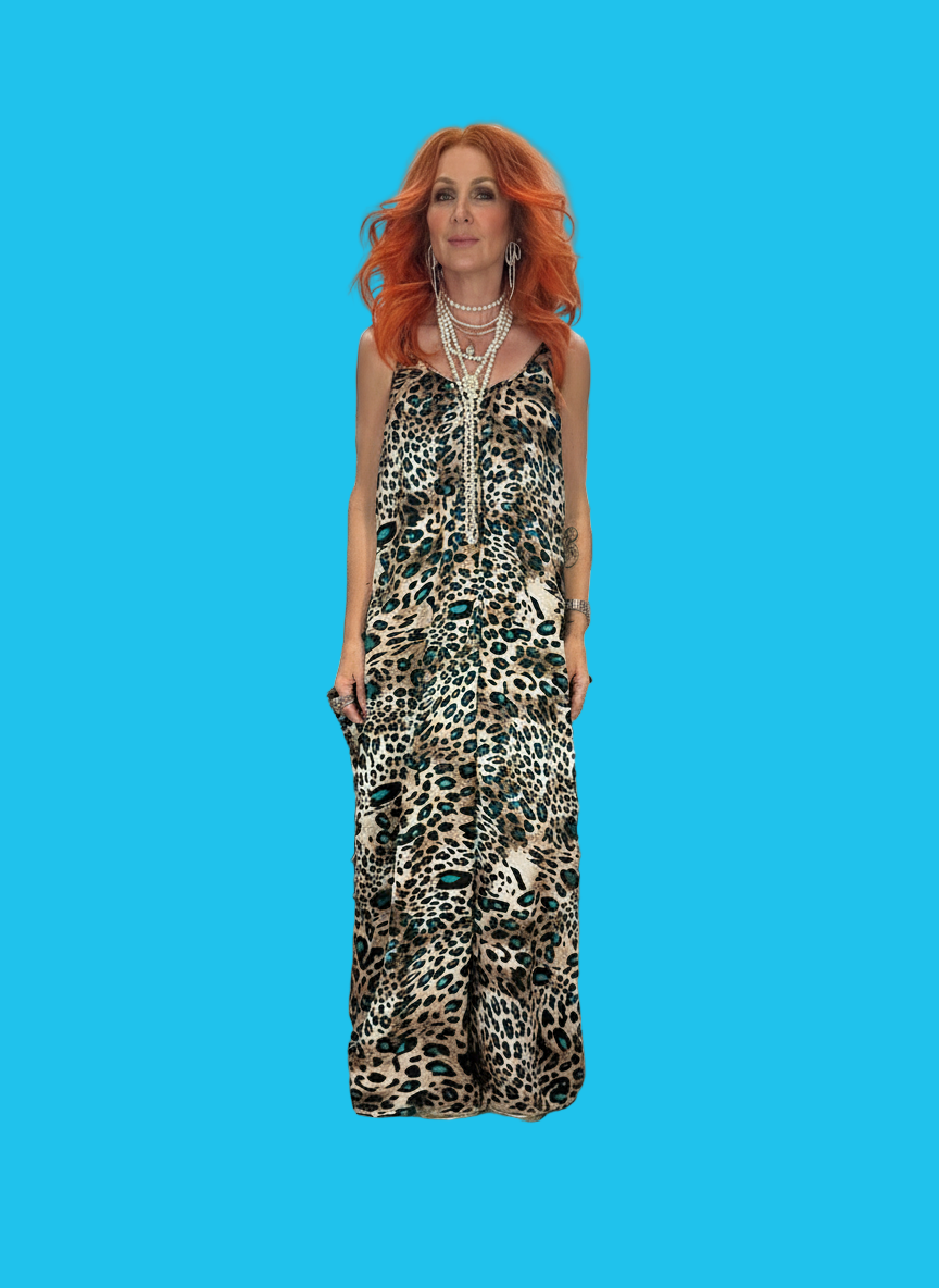 Stingray Dress in Turquoise Leopard Silk