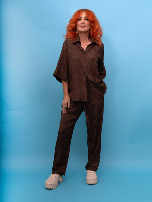 Lounge Pant in Chocolate Rosa Jacquard