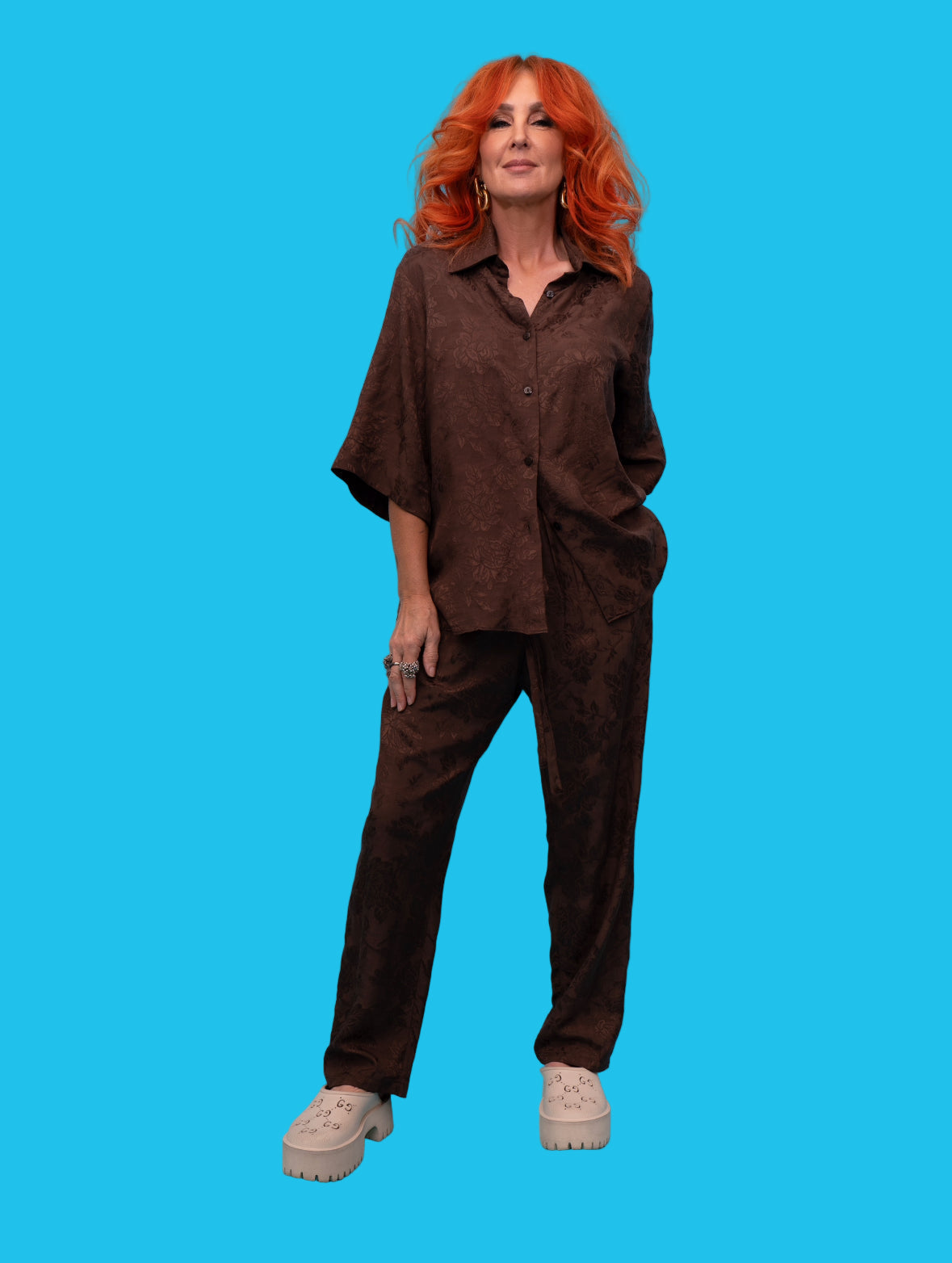 Lounge Pant in Chocolate Rosa Jacquard