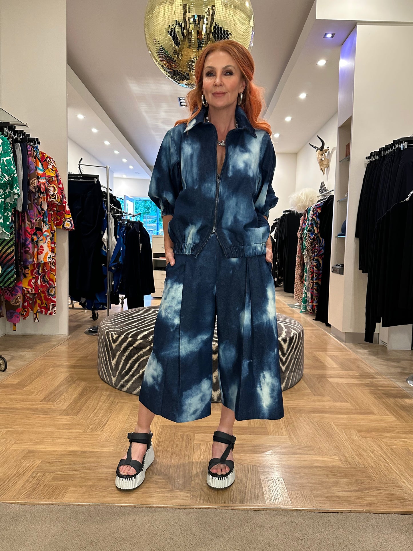 Denim Midi Culotte in Blue Cloud