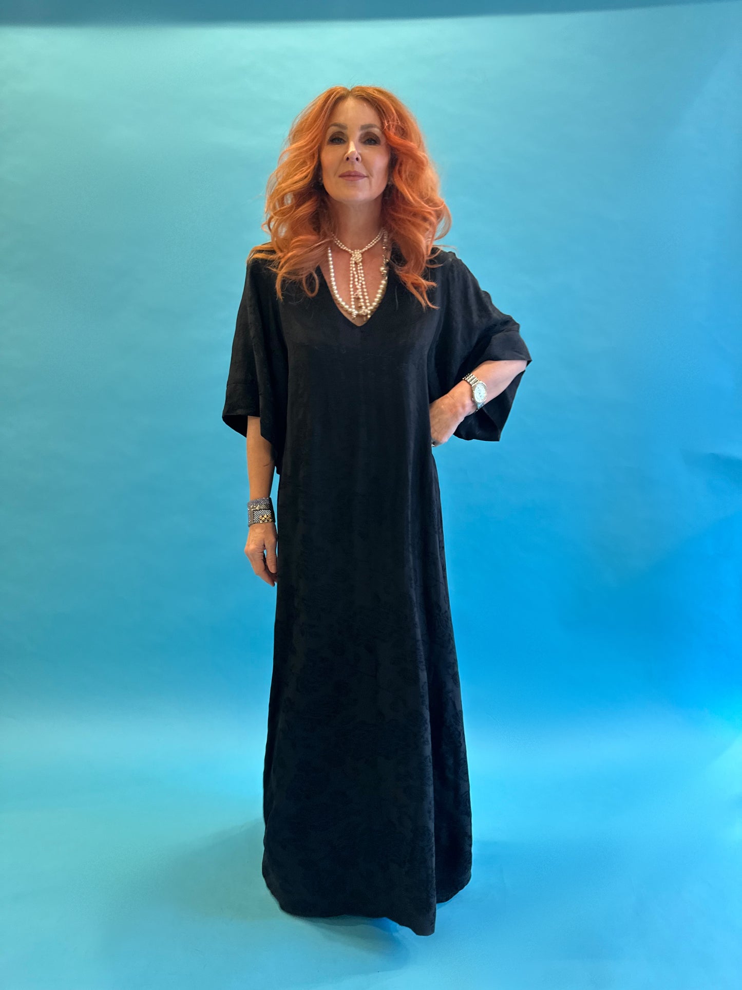 Lotus Dress in Black Rosa Jacquard