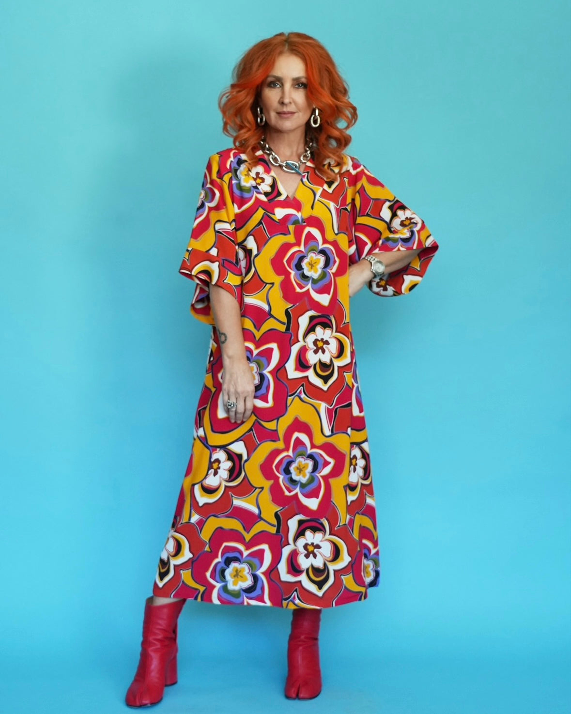 House Dress in Palm Royale Cherry Red LAST ONE