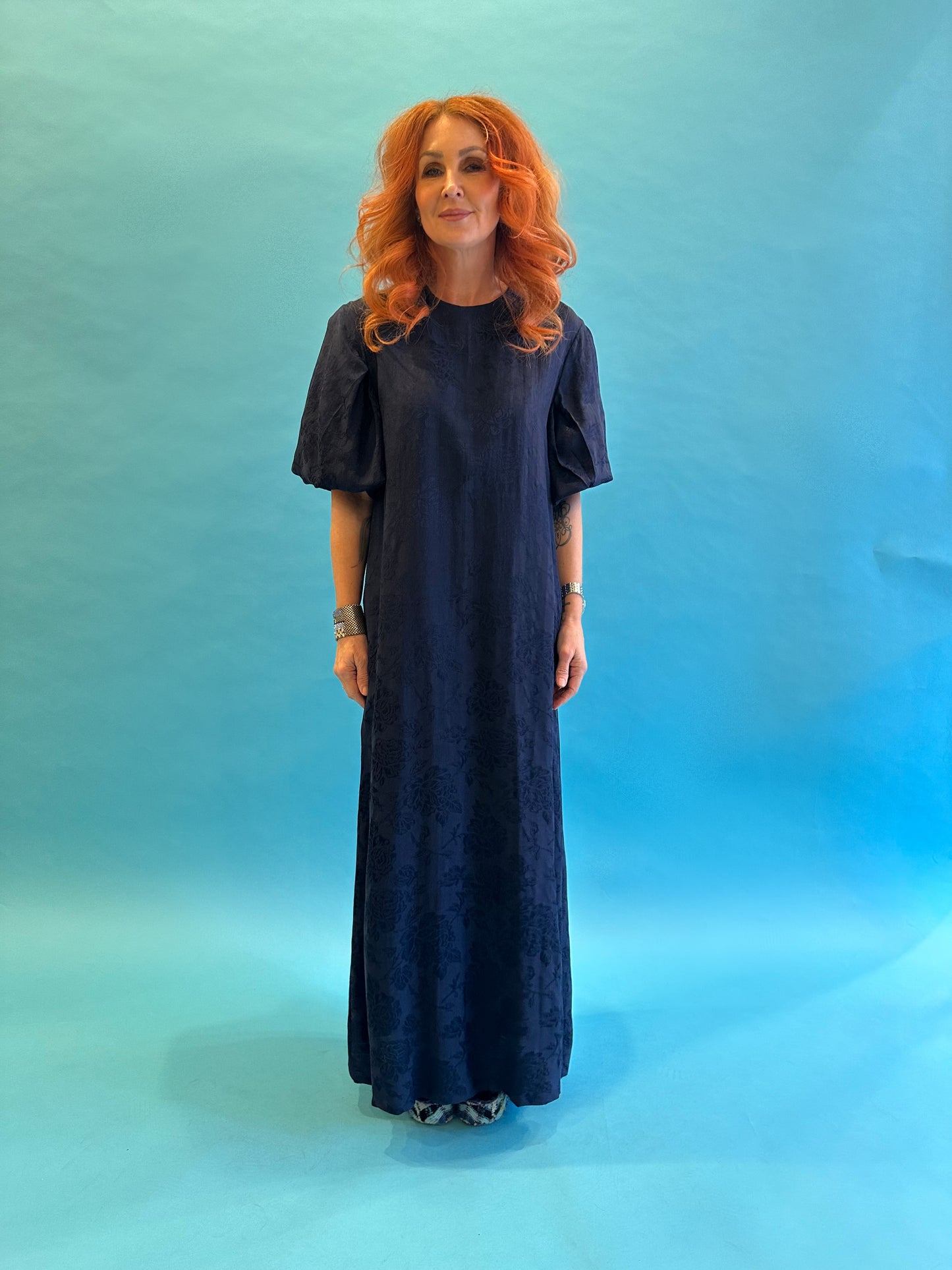 Dolly Dress in French Navy Rosa Jacquard LAST ONE