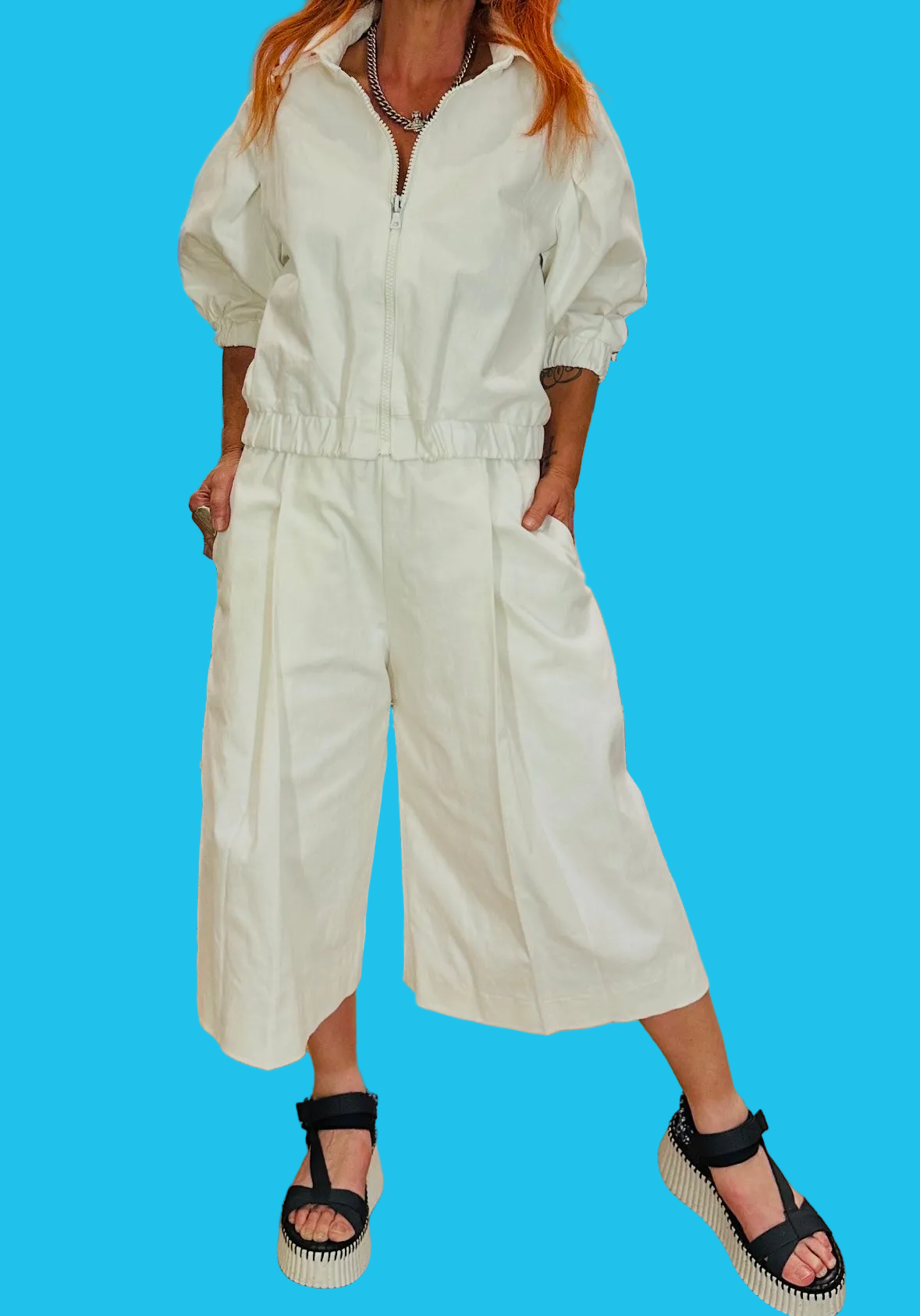 Denim Midi Culotte in Off White