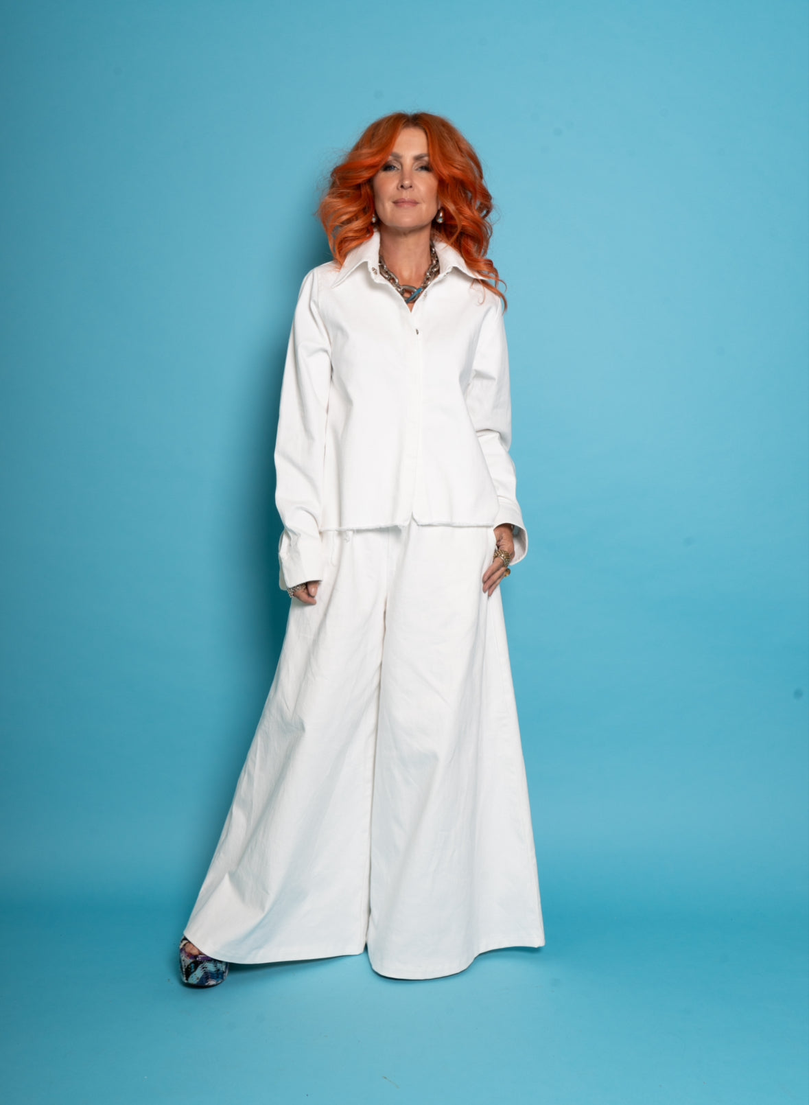 Denim Cut-Off Shacket in Off White