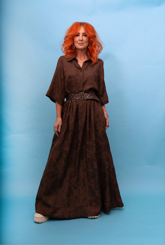 Classic Shirt in Chocolate Rosa Jacquard