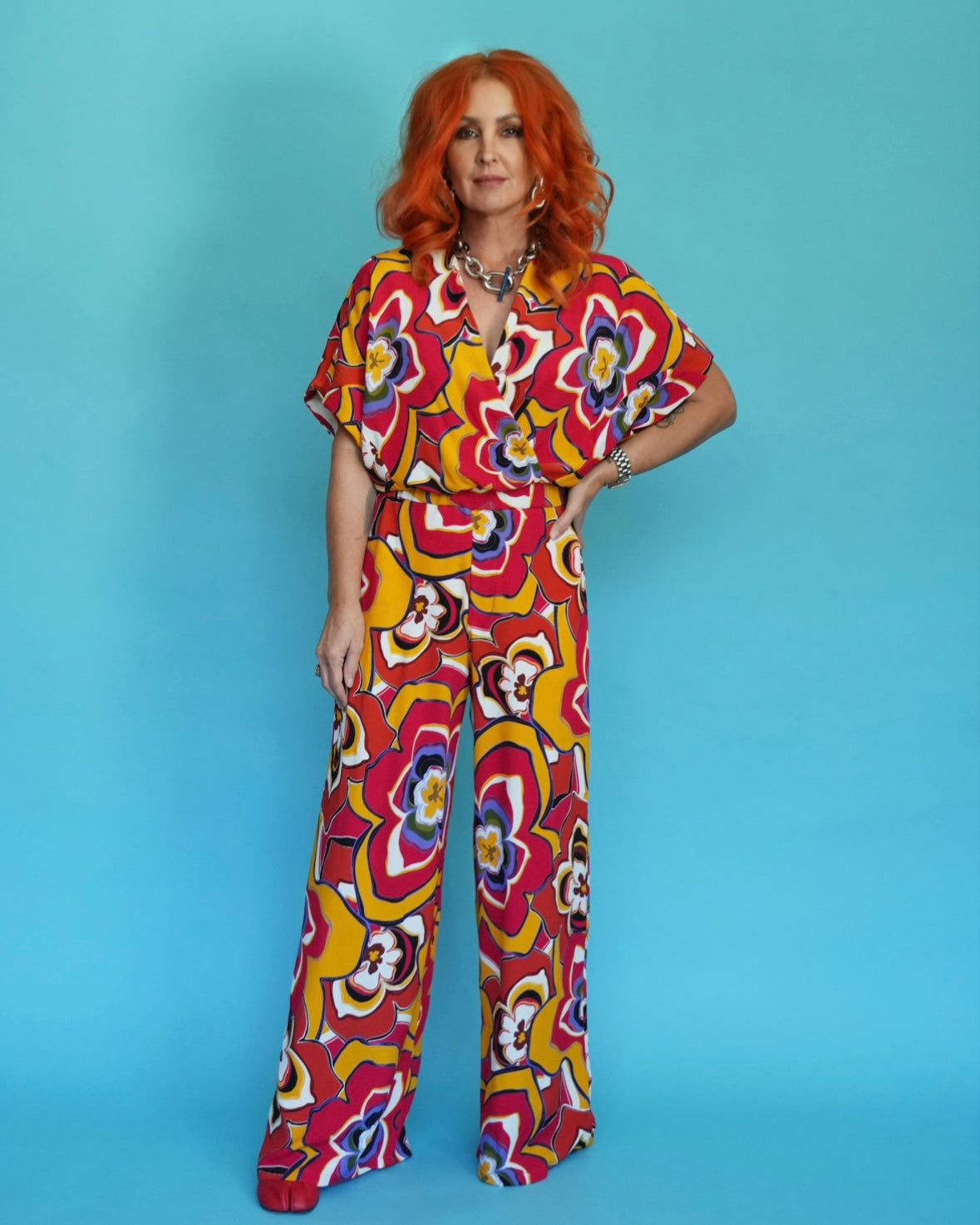 Luxe Jumpsuit in Palm Royale - Cherry Red LAST ONE