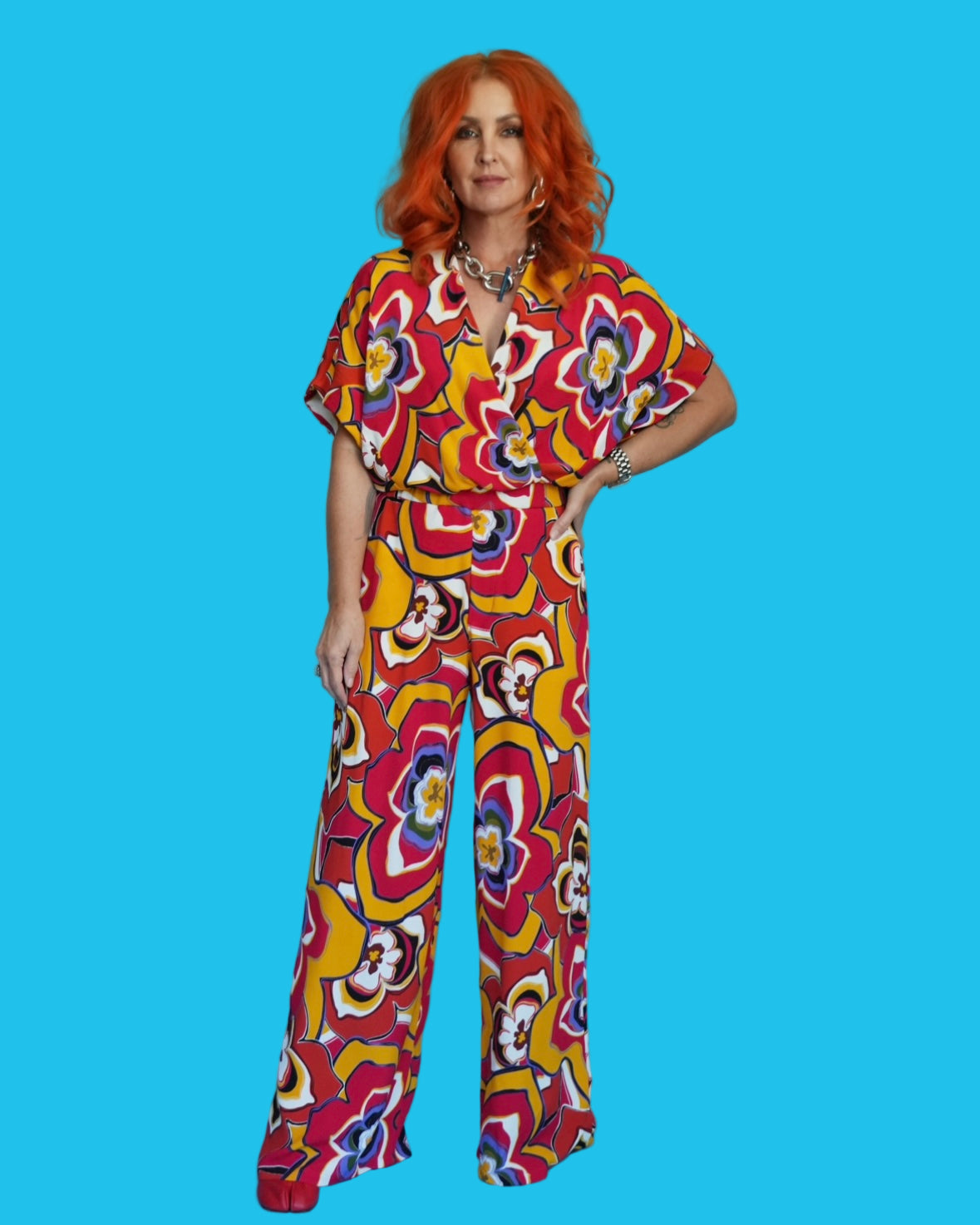 Luxe Jumpsuit in Palm Royale Cherry Red LAST ONE