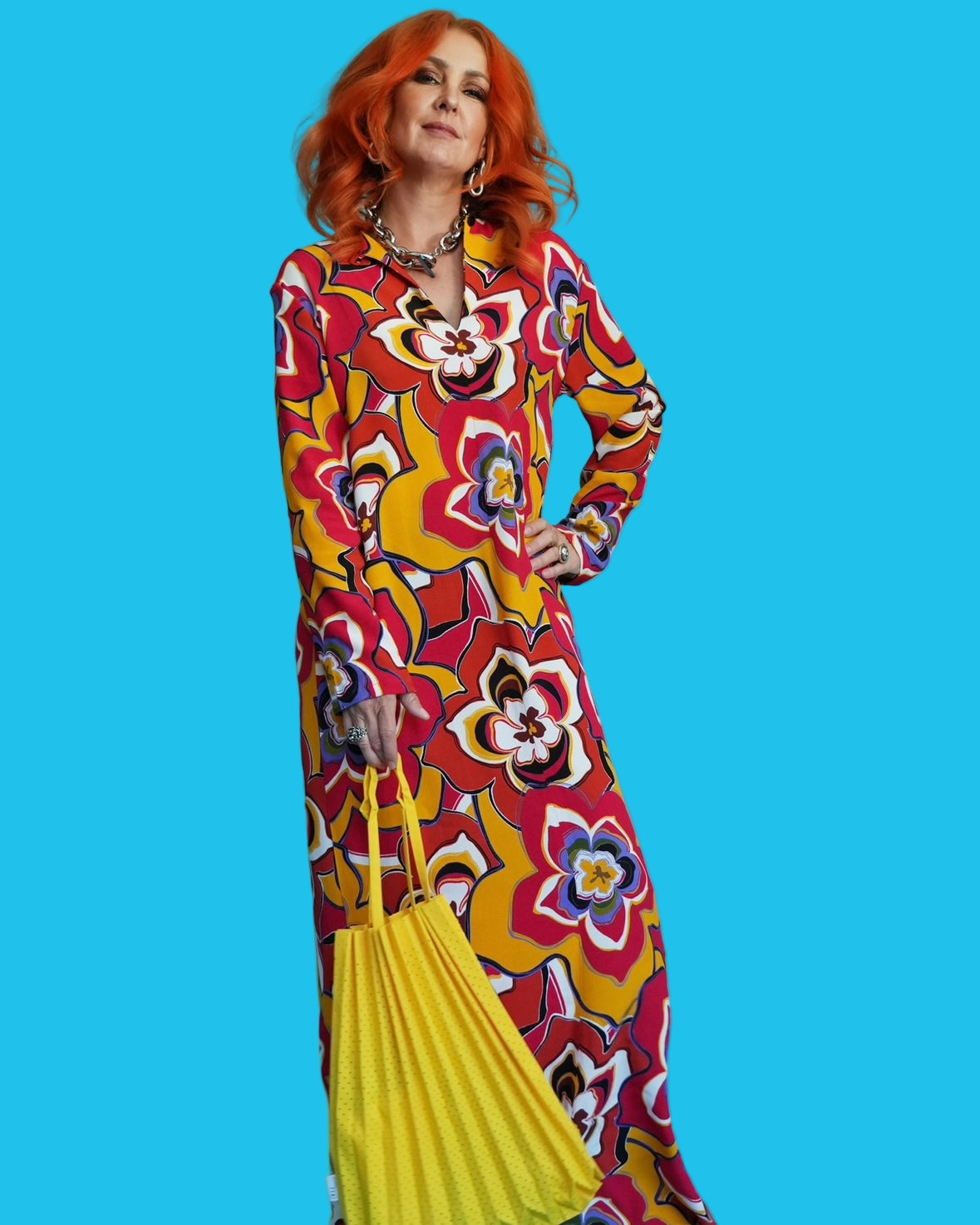 Column Dress in Palm Royale Cherry Red LAST ONE