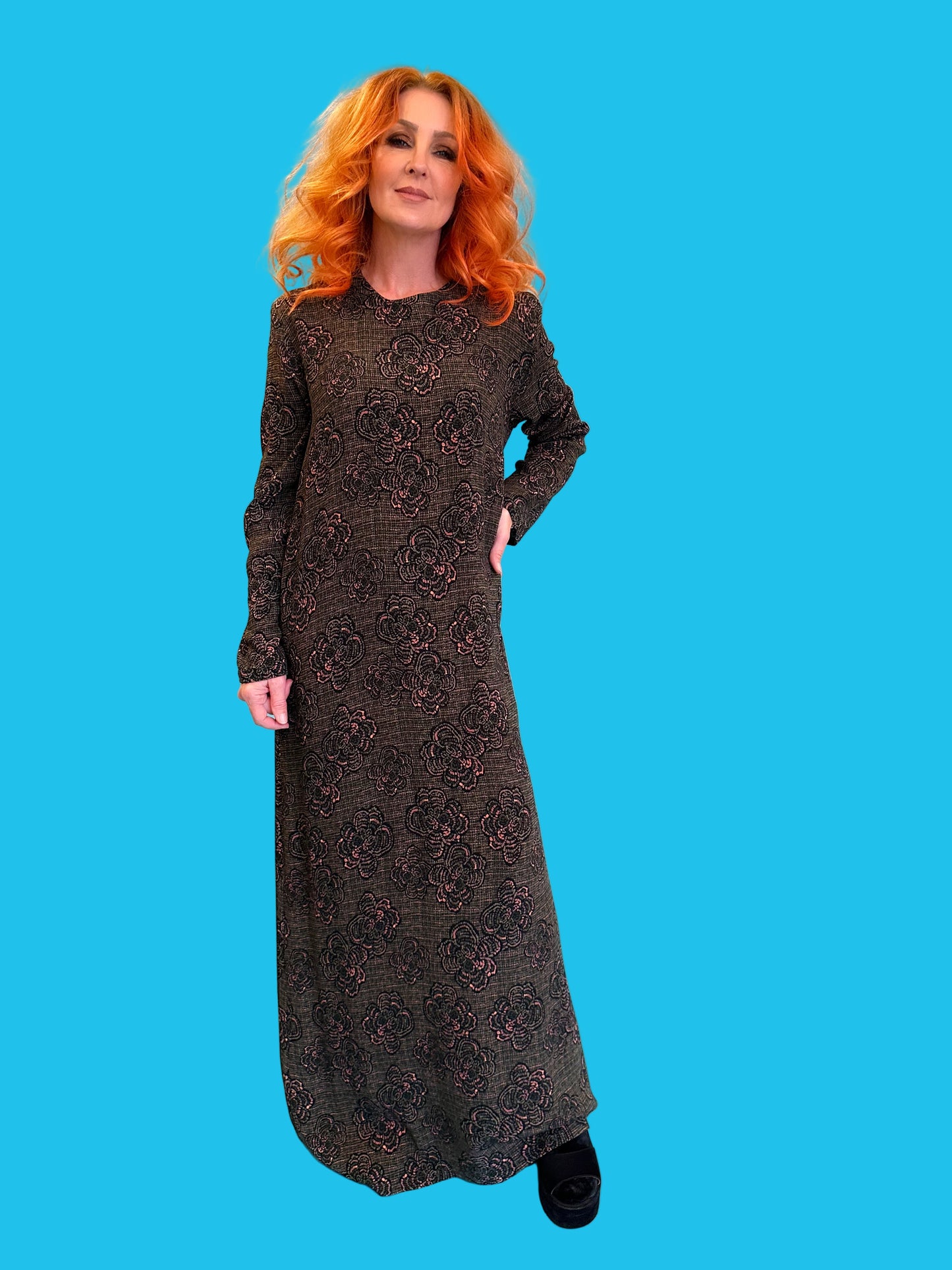 Column Dress in Khaki Bouclé
