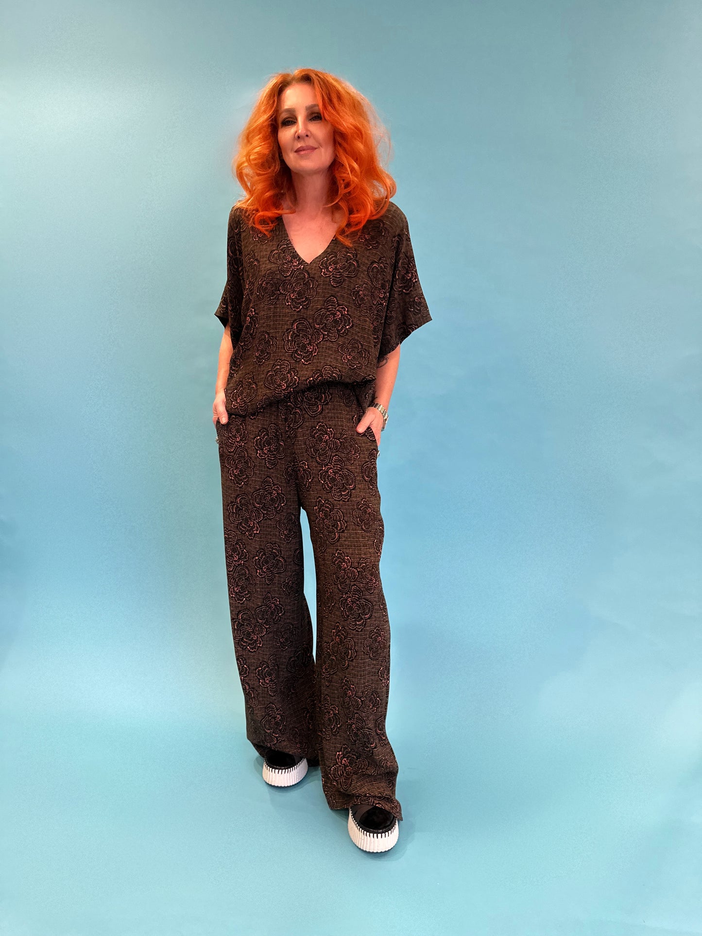 Wide Leg Pant in Khaki Bouclé