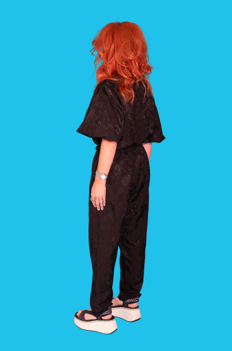 Lounge Pant in Black Rosa Jacquard