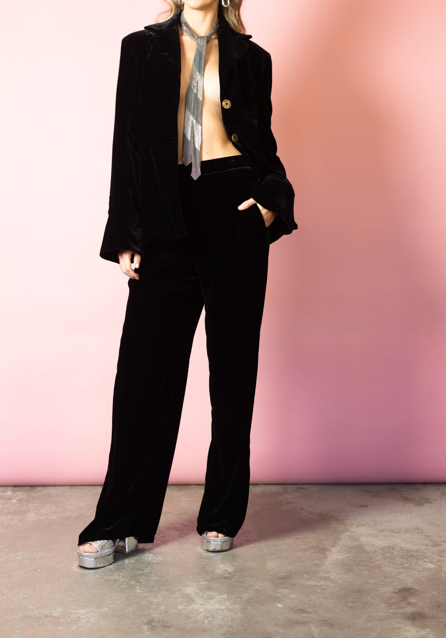 Classic Pant in Black Silk Velvet