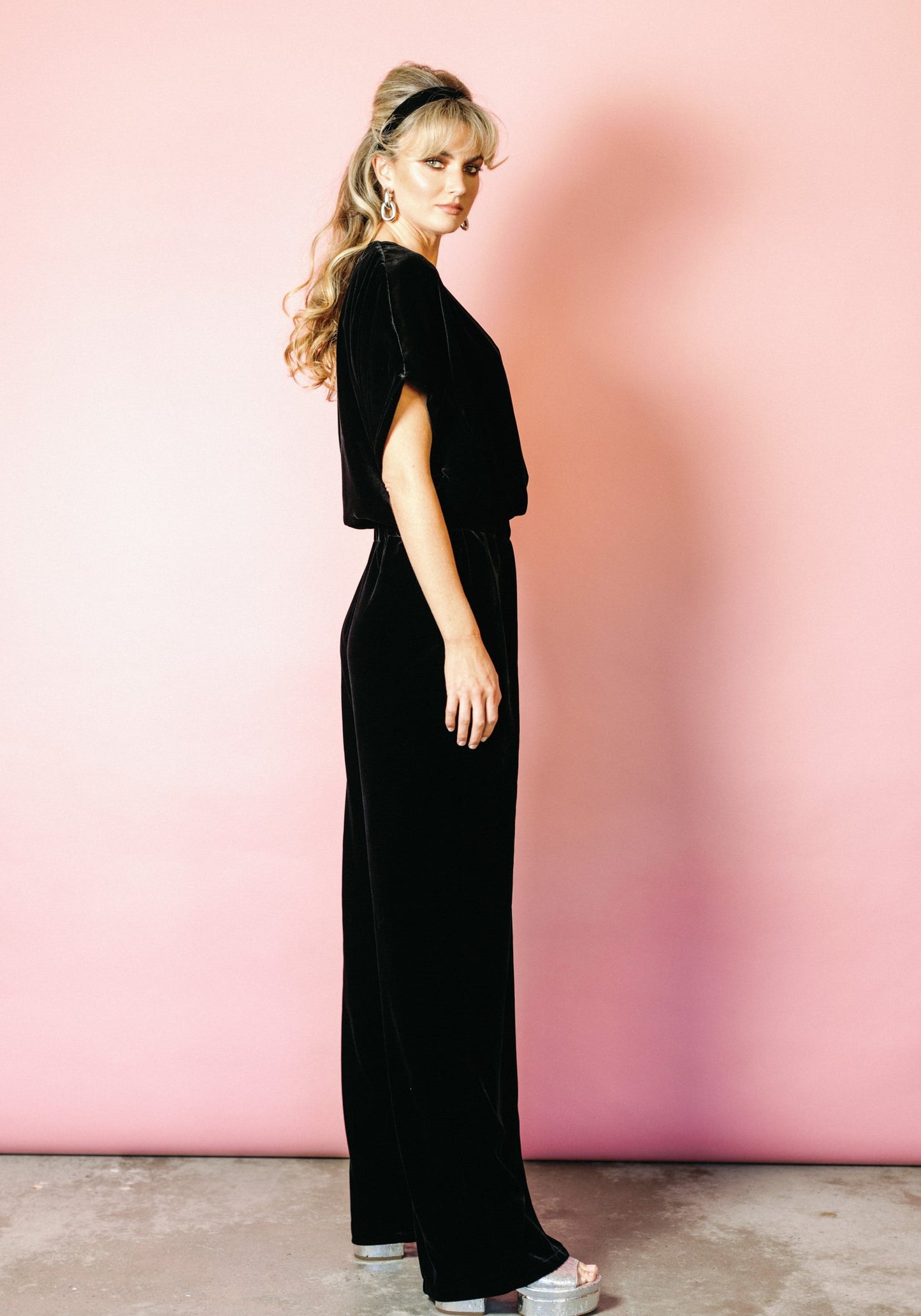 Luxe Jumpsuit in Black Silk Velvet