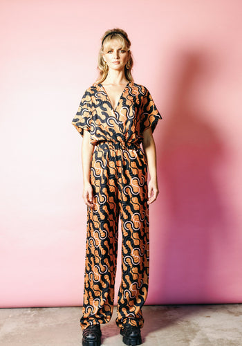 Silk Luxe Jumpsuit in 70s Chain Print LAST ONE