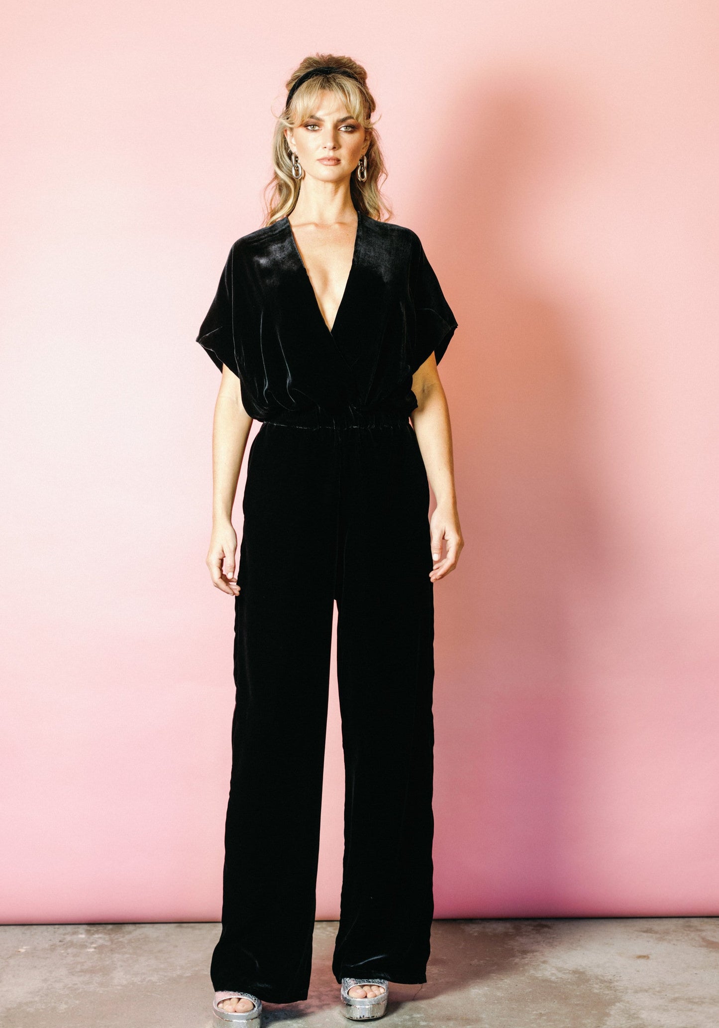 Luxe Jumpsuit in Black Silk Velvet