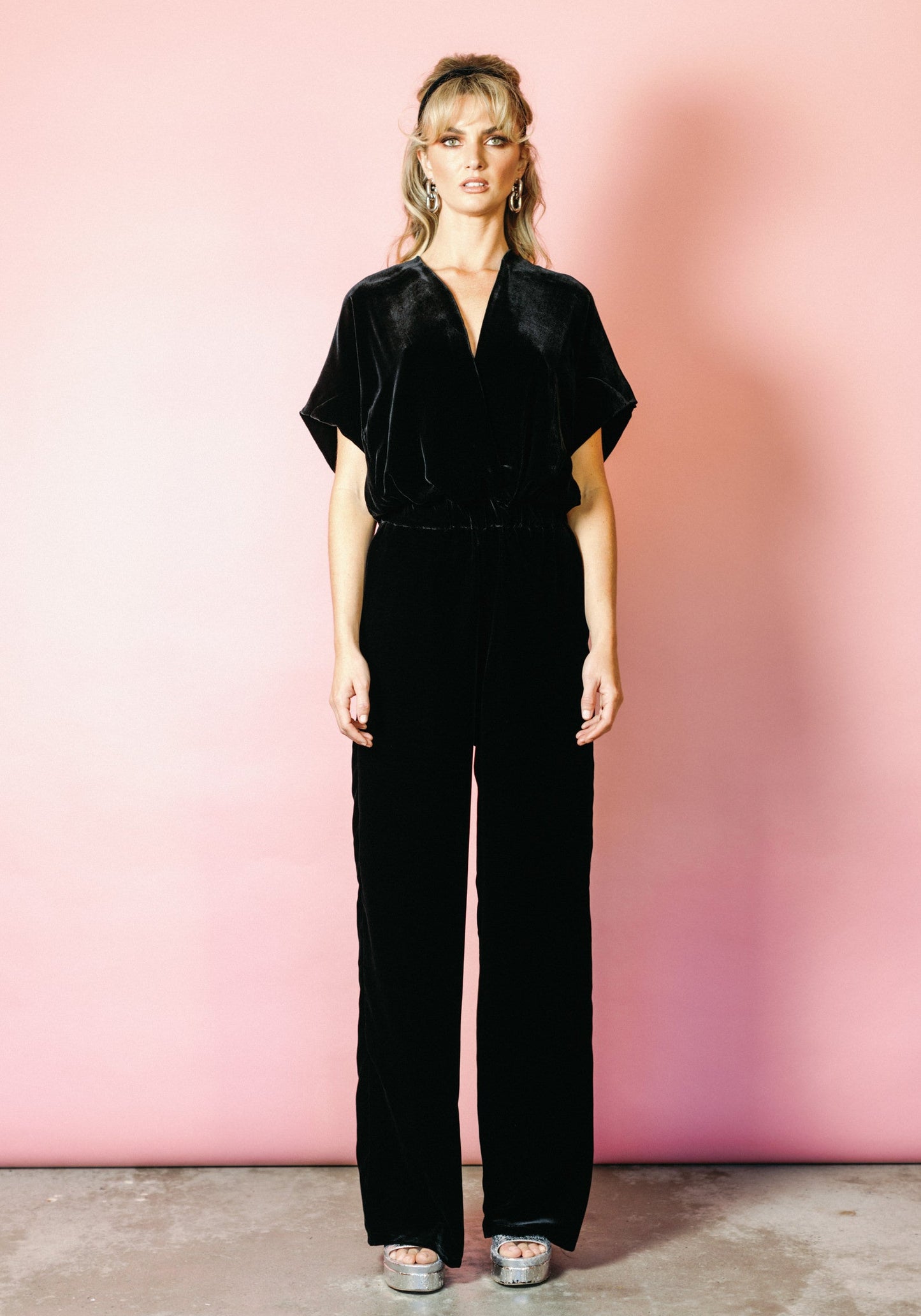 Luxe Jumpsuit in Black Silk Velvet