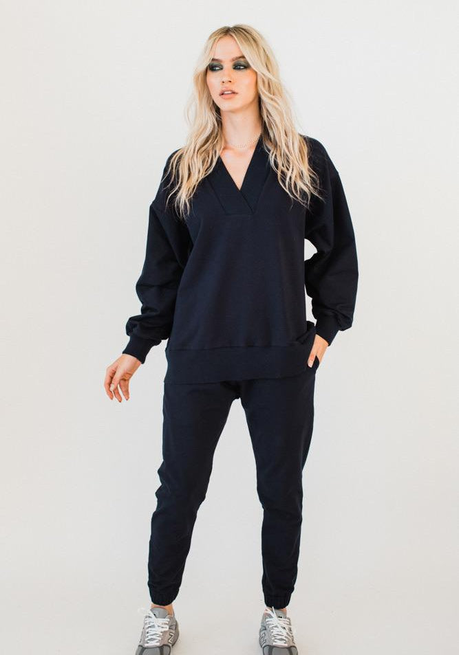 Olympia V-neck Sweat Top Navy
