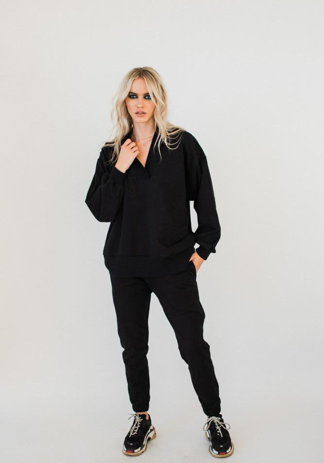 Olympia V-neck Sweat Top Black
