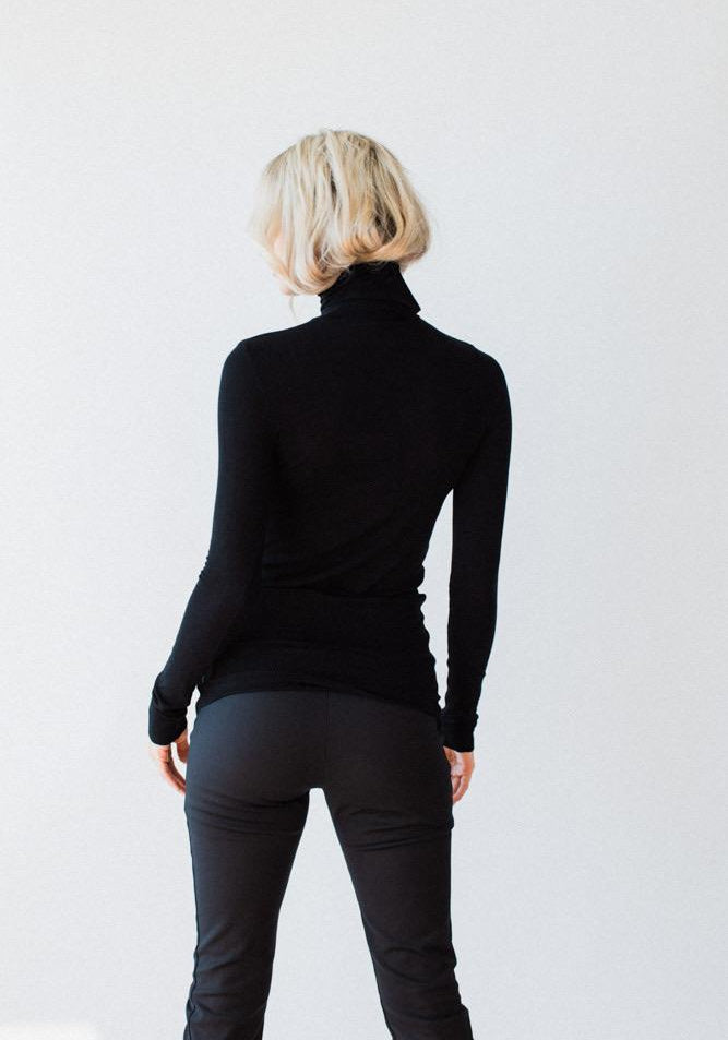 LS Skinny Rib Polo Top Blk