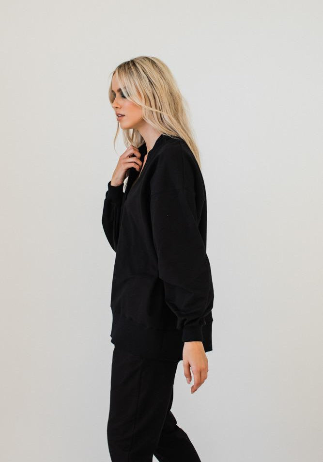 Olympia V-neck Sweat Top Black