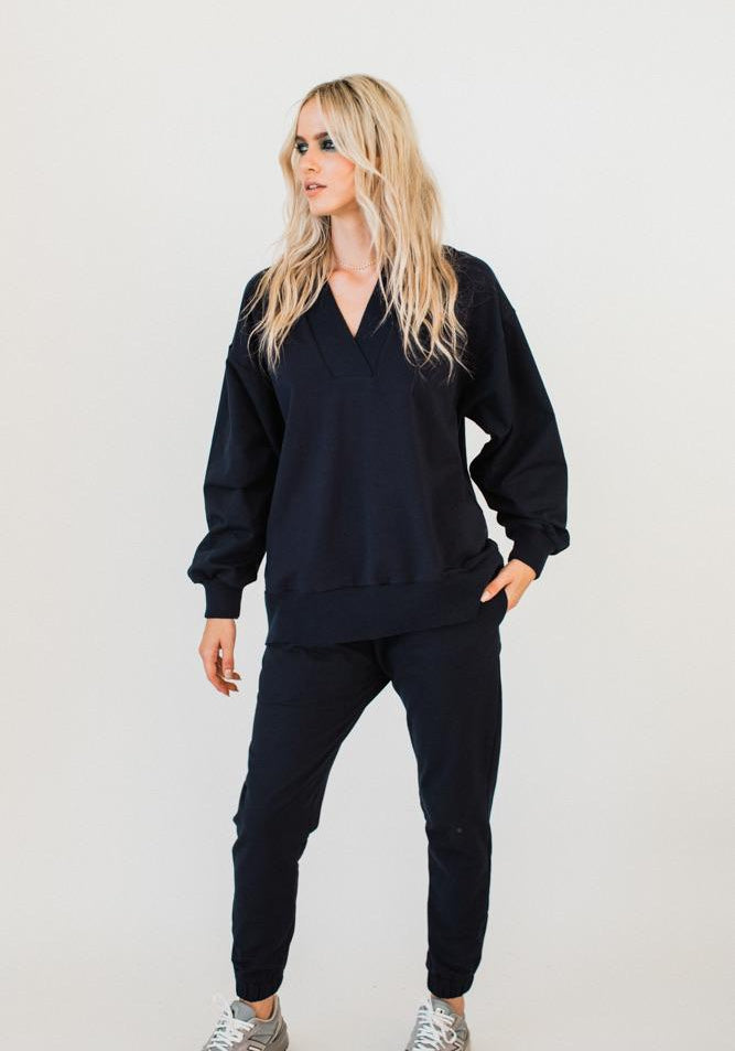 Olympia V-neck Sweat Top Navy