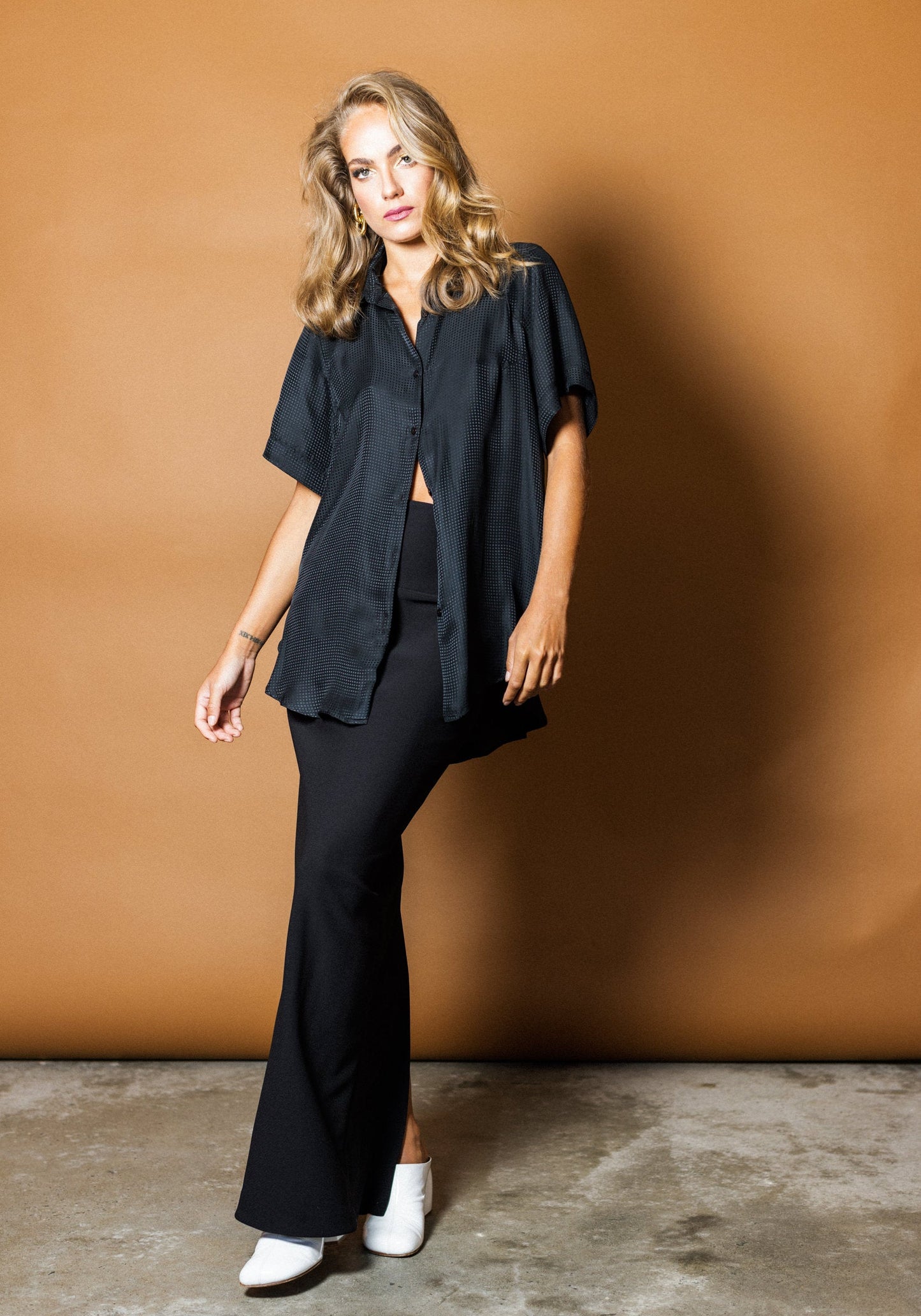 Bonded Crepe Column Skirt Black