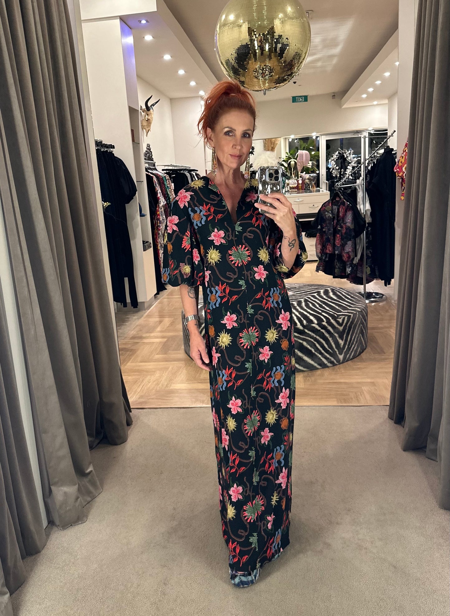 Kimono Sleeve Dress in Embroidered Botanic