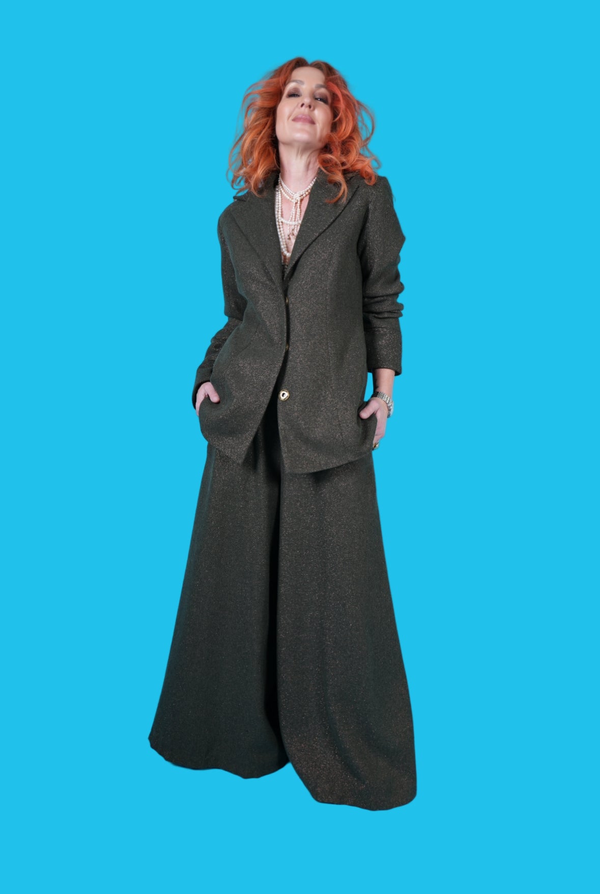 Italian Glitterati Wool Blazer in Rose Gold Lurex