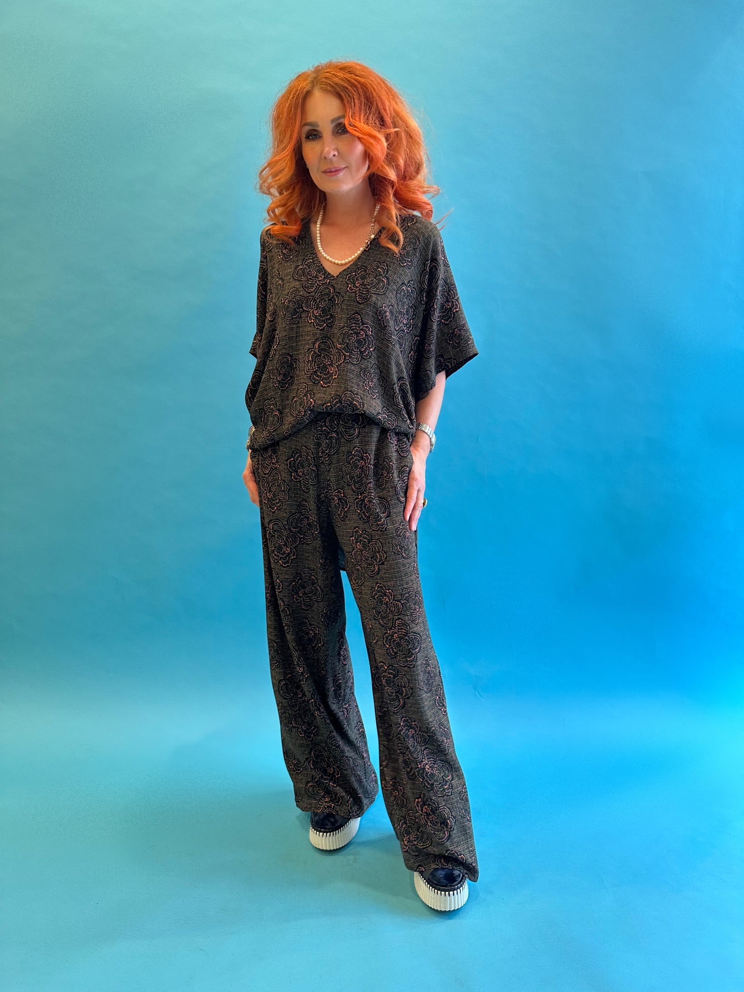 Wide Leg Pant in Khaki Bouclé LAST ONE