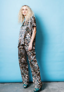 PRE ORDER Silk Pant in Turquoise Leopard