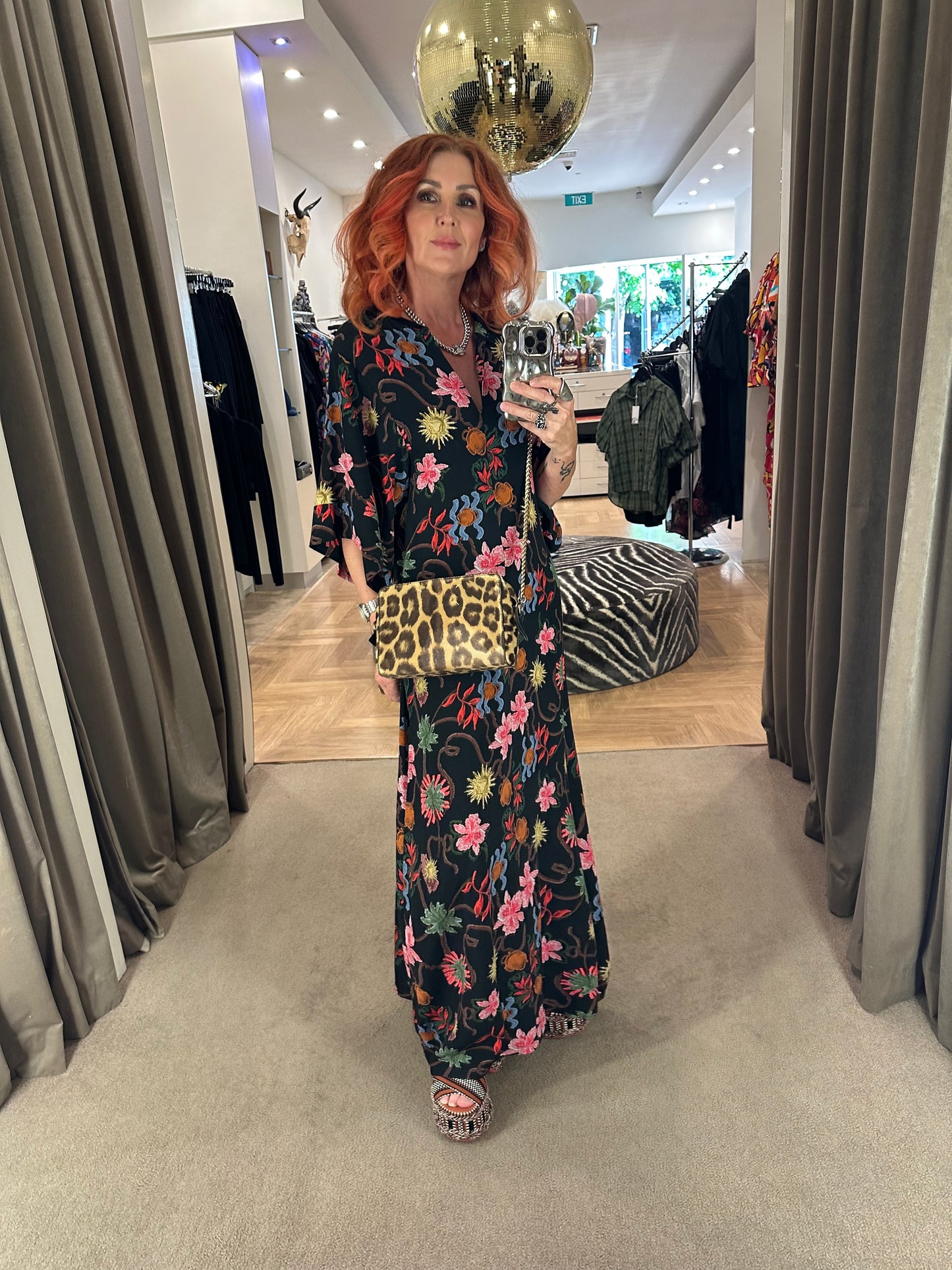 Kimono Sleeve Dress in Embroidered Botanic