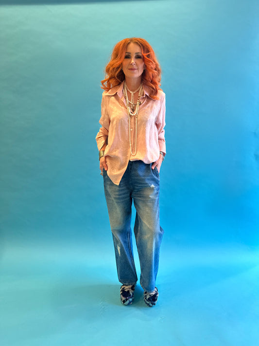 Boyfriend Shirt in Pink Rosa Jacquard LAST ONE