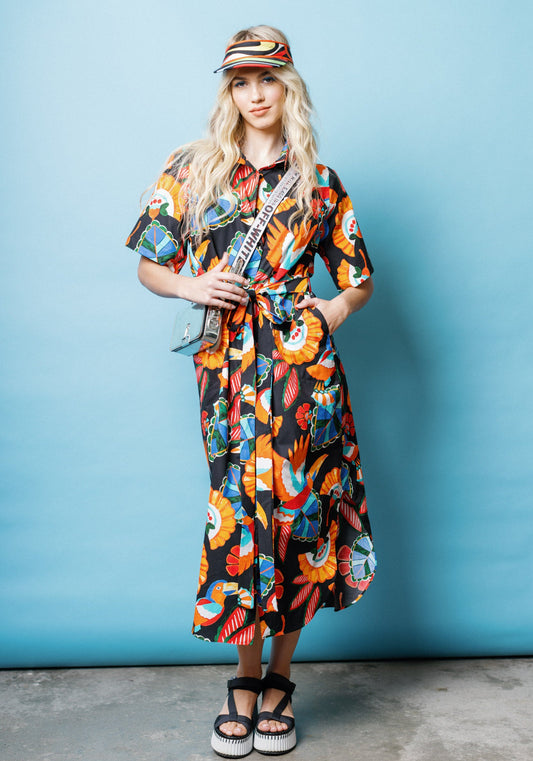 Resort Shirtdress in Black Toucan