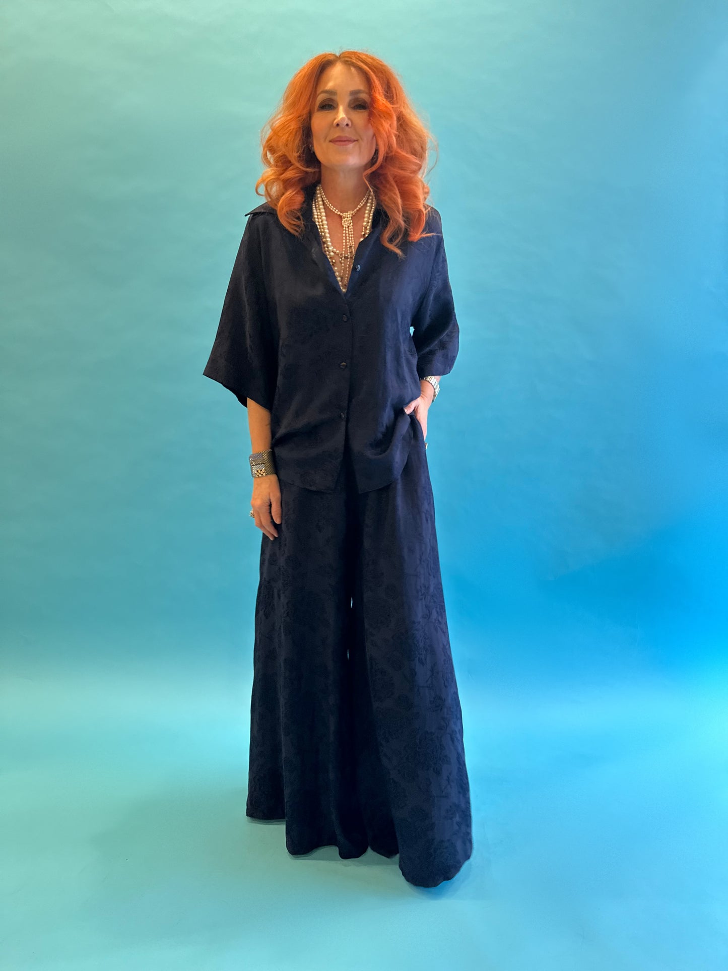 Classic Shirt in French Navy Rosa Jacquard LAST ONE
