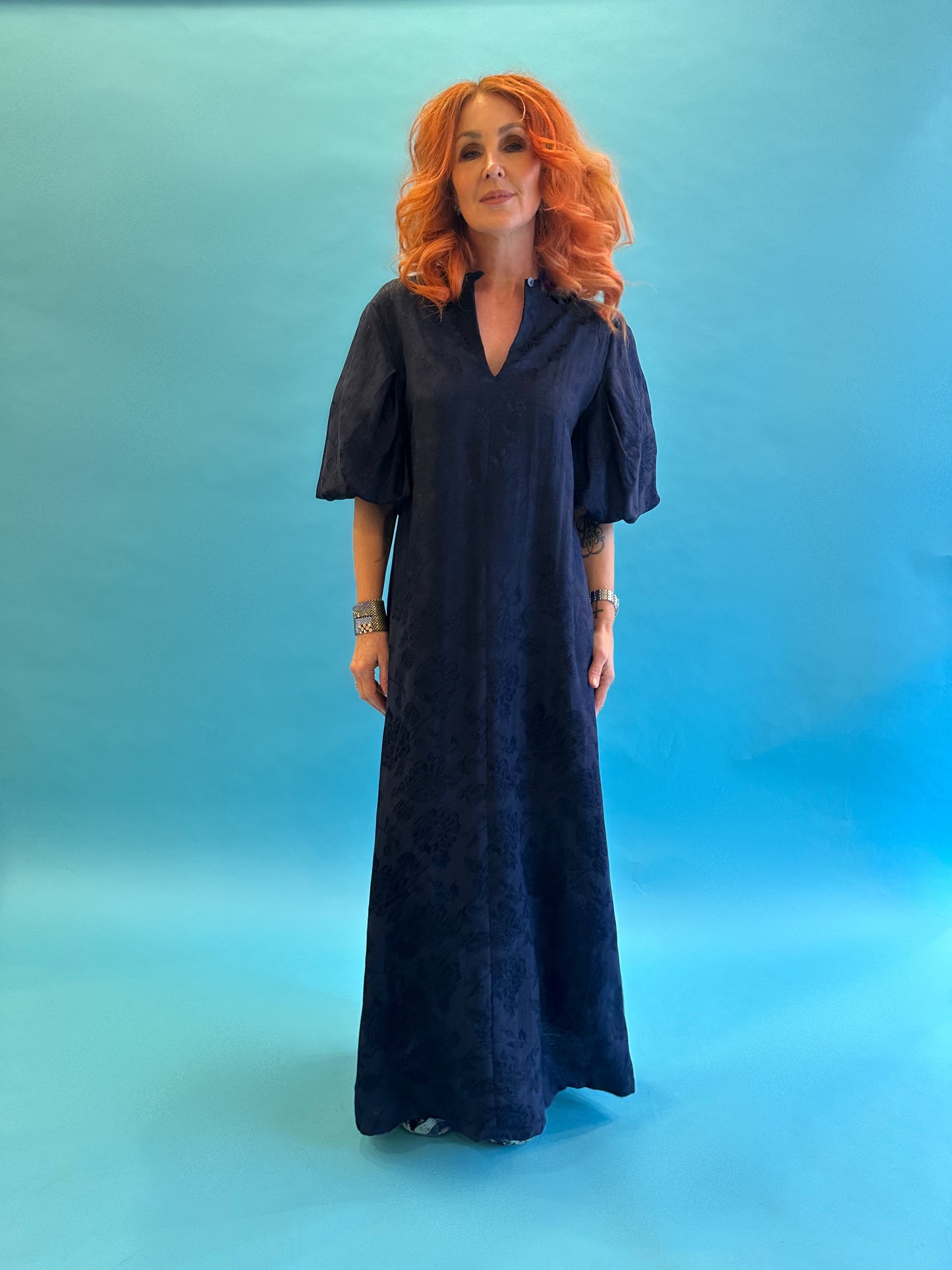Dolly Dress in French Navy Rosa Jacquard LAST ONE