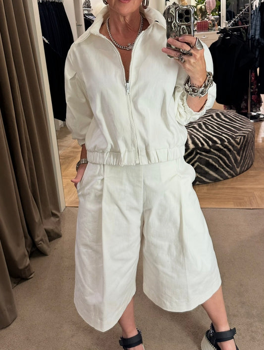 Denim Bomber in Off White