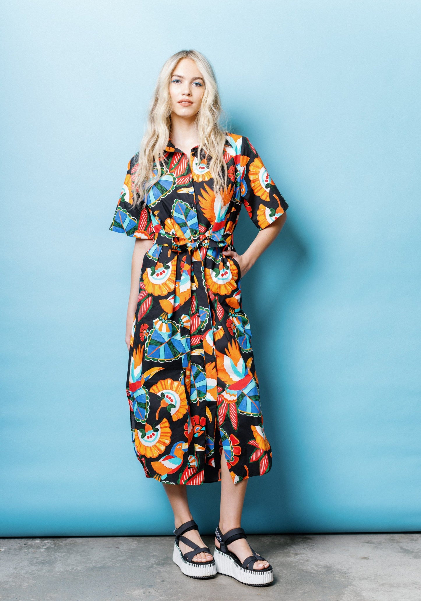 Resort Shirtdress in Black Toucan