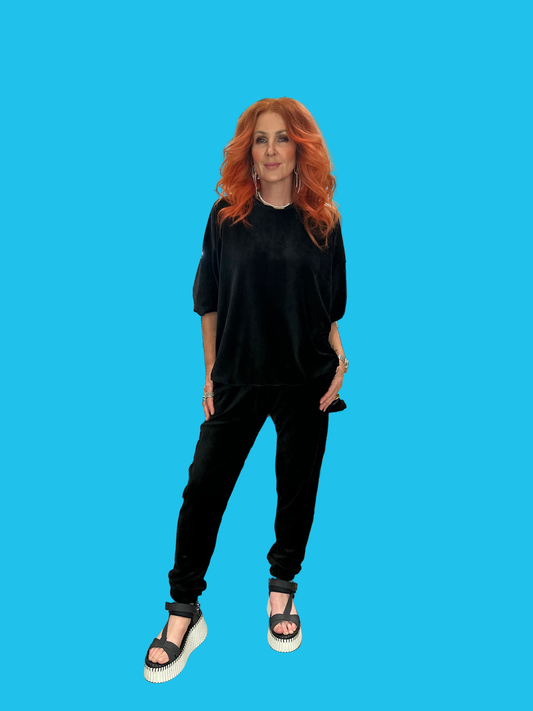 Luxury Velvet Sweat Top Black