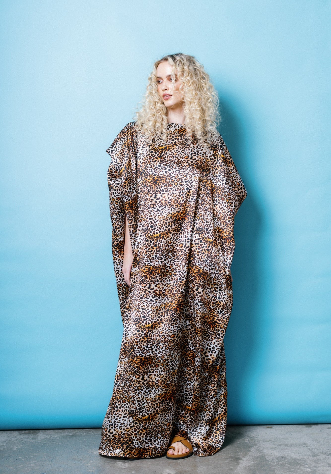 Silk Waterfall Kaftan in Leopard LAST ONE