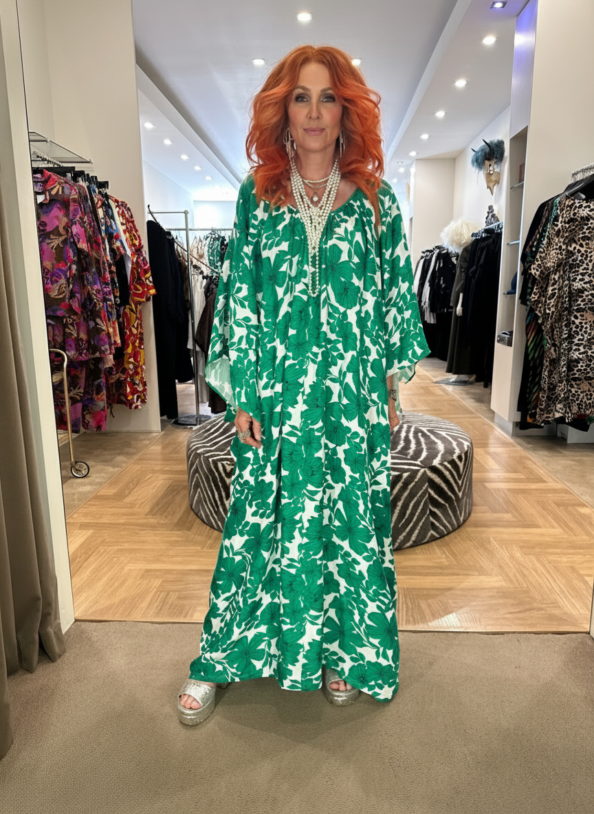 Manta Ray Dress in Emerald Bloom