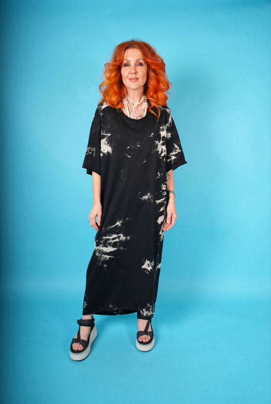 Tie Dye Loose Tee Dress Black