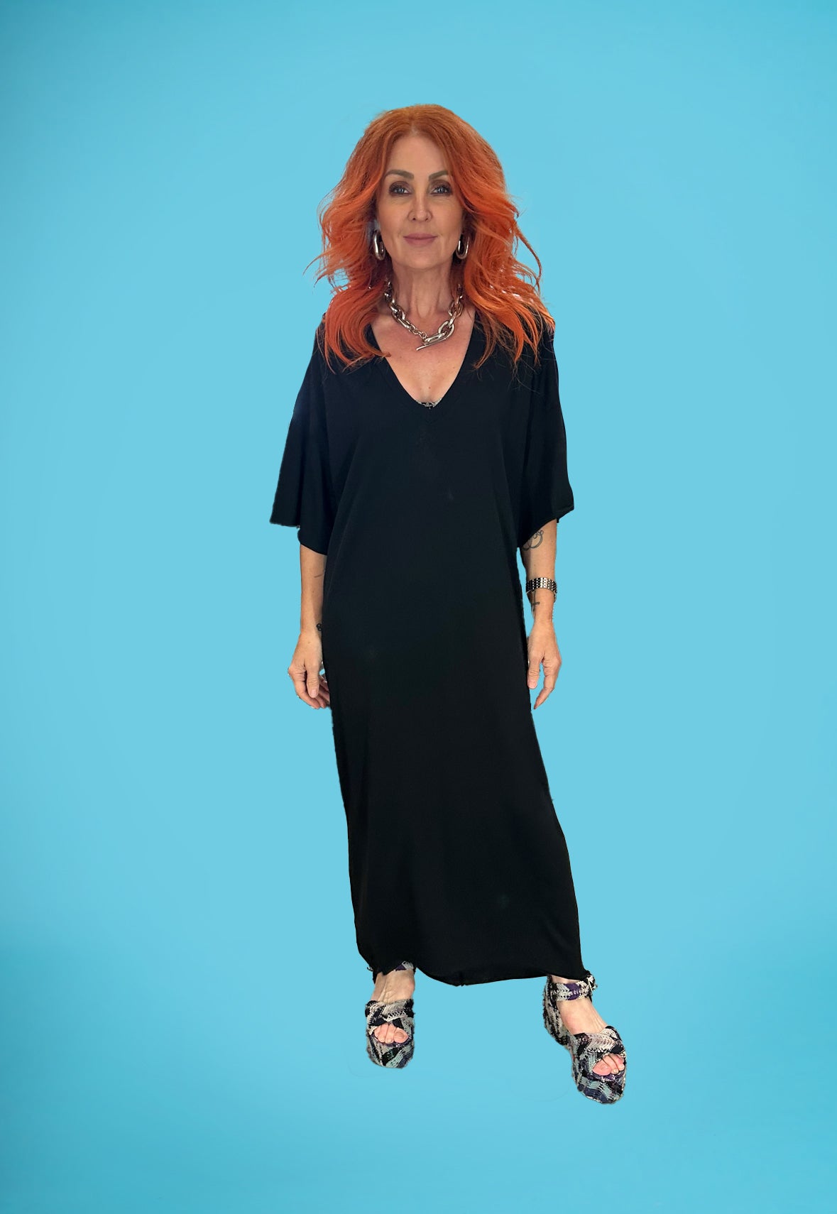 Deep V Tee Dress Black