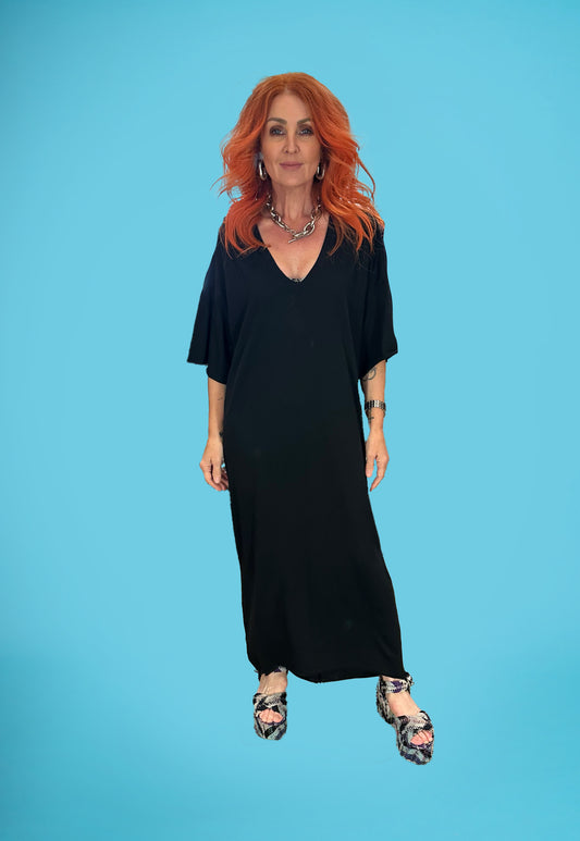 Deep V Tee Dress Black