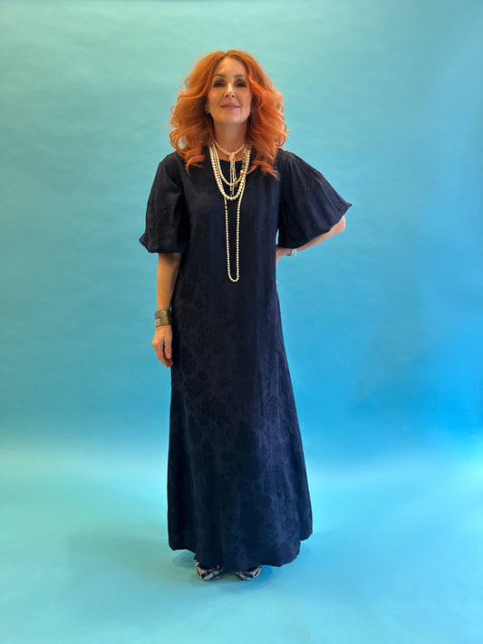 Dolly Dress in French Navy Rosa Jacquard LAST ONE