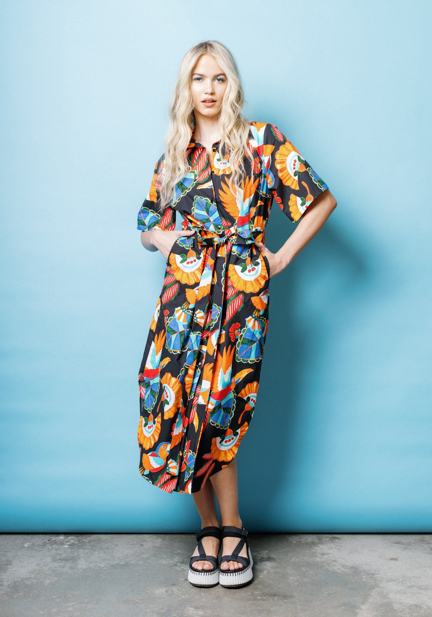 Resort Shirtdress in Black Toucan