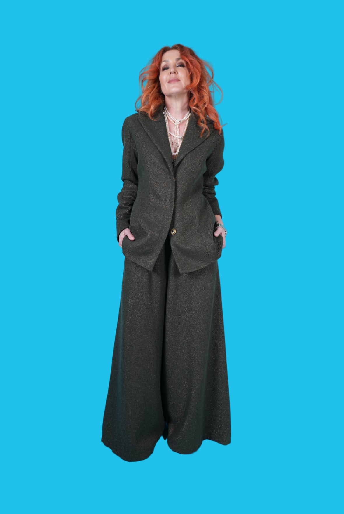 Italian Glitterati Wool Blazer in Rose Gold Lurex