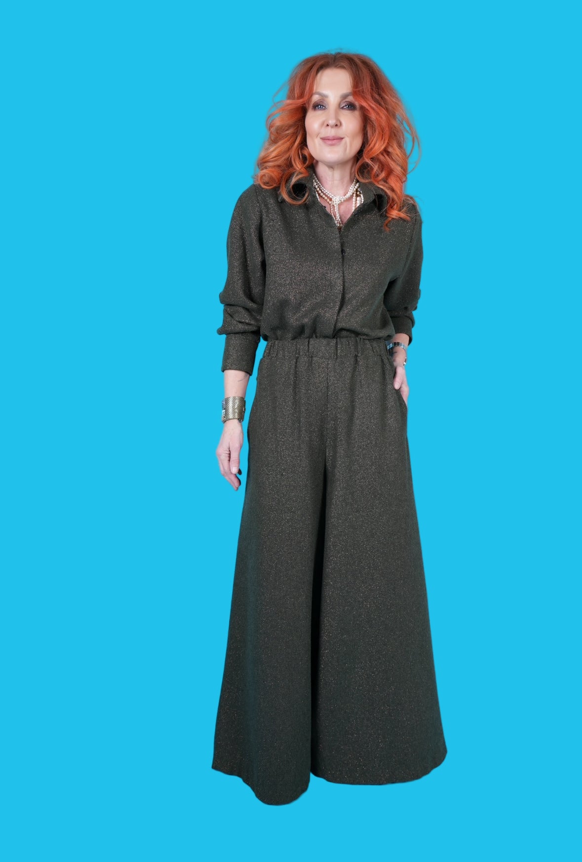 Italian Glitterati Wool Shacket in Rose Gold Lurex