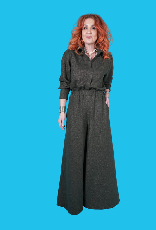 Italian Glitterati Wool Shacket in Rose Gold Lurex