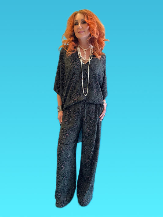 Wide Leg Pant in Khaki Bouclé